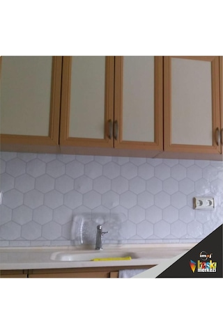 Mutfak Tezgah Arası Kendinden Yapışkanlı Folyo Kaplama Beyaz Fayans Taş Desen 60cmx100cm