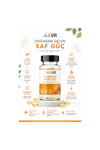 Helovit Pumpkin Seed Oil Softjel 1500 Mg & Saw Palmetto İçeren 2-in-1 Erkek Sağlığı Ve Doğal Destek 30 Softjel