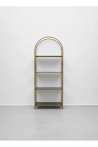 Noble Metal Kitaplık Dekoratif Kemerli 4 Raflı Salon Ve Ofis Rafı 70x180 Cm Altın