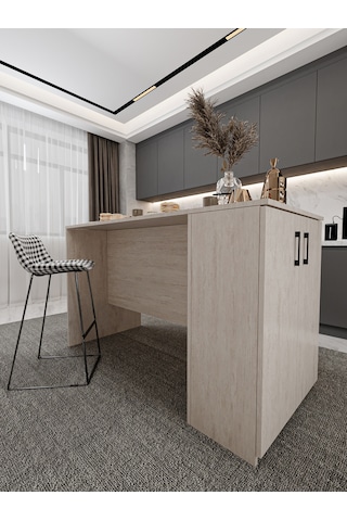 Asra Trend Mutfak Adası MA-04 %100 MDF Dolaplı Yemek ve Bar Masası Sidon