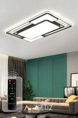 Dikdörtgen Model Modern Plafonyer Avize 90x60 Cm Siyah