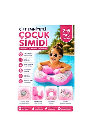 Toyflyer Unicorn Çocuk Yüzme Simidi Çift Tokalı Ayarlanabilir Pembe 2-6 Yaş Ar008