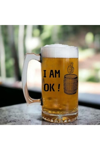 I Am Ok Tasarımlı Arjantin Bira Bardağı Kulplu Bardak Renkli