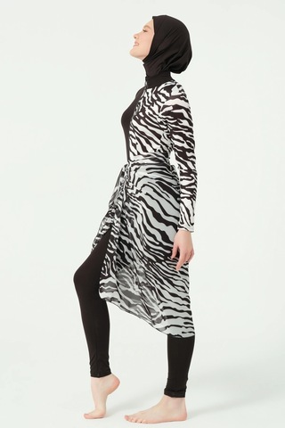 Alfasa Zebra Desenli Tulum Mayo Siyah