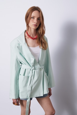 Keten Karışımlı Kuşaklı Blazer Ceket Mint