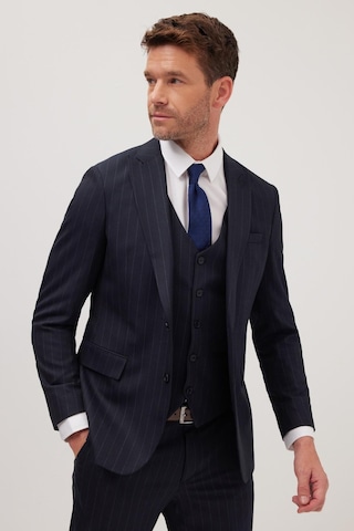 Tudors Erkek Slim Fit Lacivert Esnek Likralı Kumaş Sivri Yaka Yelekli Takım Elbise-41296 Lacivert