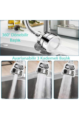 3 Kademeli Tasarruflu Universal Mutfak Musluk Başlığı