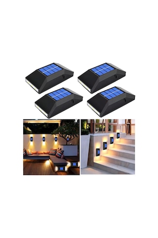 Suofeng Güneş Enerjili 6 Led Duvar Lambası, Islak Ortamlara Uygun, Bahçe Ve Avlu Işığı, Sıcak Beyaz Işık, 4 Adet Sıcak