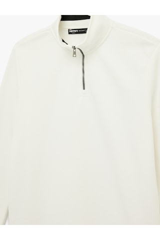 Koton Uzun Kollu Şardonlu Basic Yarım Fermuarlı Sweatshirt Beyaz 6wam70303mk Beyaz