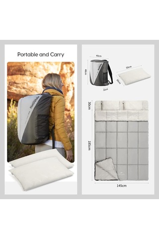 Naturehike Hd250 Zarf Tarzı Yastıklı Çift Kişilik Pamuklu Uyku Tu Shadow Blue