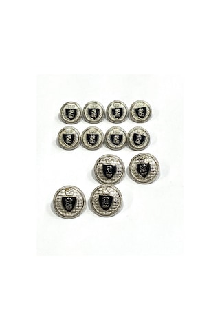 Blazer Ceket Düğmesi Takım /metal Düğmedir 4+8 Set / Gümüş Siyah Mineli