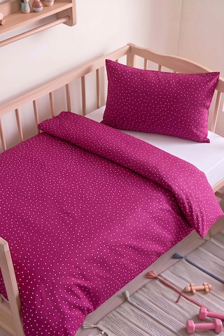 Mürdüm Pois Rosa %100 Pamuklu Bebek Nevresim Takımı