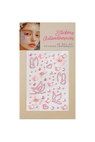 Pembe Kelebek Ve Fiyonk Detaylı 3d Kristal Yüz & Tırnak Sticker Seti Pembe Kelebek Ve Fiyonk Detaylı 3d Kristal Yüz & Tırnak Sticker Seti