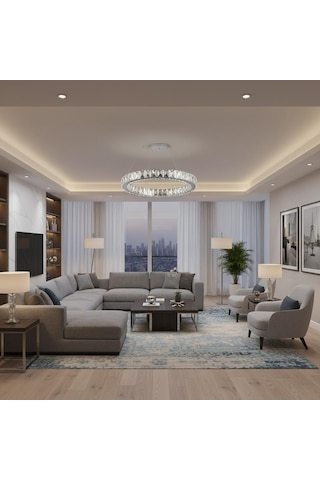 Kristal Uzaktan Kumandalı 40 cm Avize Krom