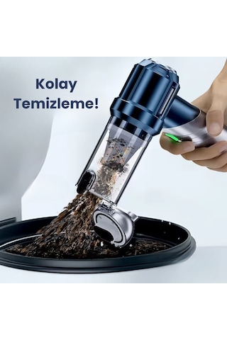 Yeni 16000pa Güçlü Portatif Vakumlu Ve Üflemeli Katlanabilir Araç Içi Süpürge Pro Hl-133 Mavi