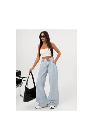 Kene Jeans Yüksek Bel Buz Kar Ön Arka Pensli Ön İşlemli Baggy Bol Paça Jeans Buz Kar