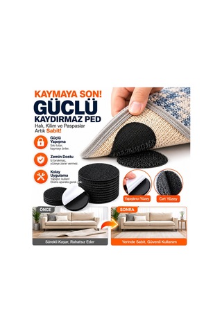 İbico Halı Kaydırmaz Yuvarlak Cırtlı Yapışkanlı Çok Amaçlı Keçe Ped- 50'li Paket