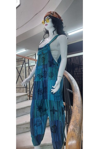 Hint Otantik Yıkamalı Taşlanmış Turkuaz Şalvar Tulum Çok Renkli