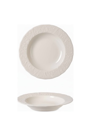 6 Kişilik Kabartma Desen Pera Yemek Tabağı 21cm Krem Rengi