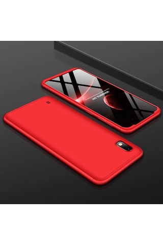 Samsung Uyumlu Galaxy A10 Kilif Zore Kamera Korumali 360 Tam Koruma Ays 274703736 - Kampanya-Renk / Nano Ekran Koruyucu(+25)-Siyah-Kirmizi