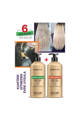 Biocure Saç Düzleştirici Brezilya Keratini 1 L + Tuzsuz Arındırıcı Şampuan 1 L