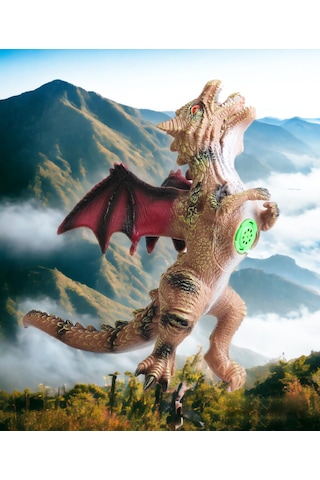 Gerçek Görünümlü Peluş Dolgulu Soft Silikon Kaplı Sesli Kükreyen 2 Başlı Ejderha Dinozor Oyuncak Dev 001