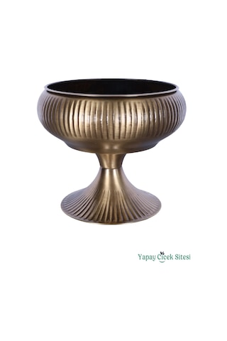 Yapay Çiçek Sitesi Metal Dekoratif Ayaklı Vazo 21 Cm Bronz Bronz