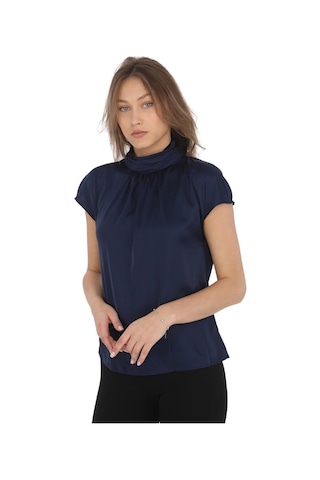 Yaka Drape Detaylı Saten Bluz 01-lacivert Lacivert