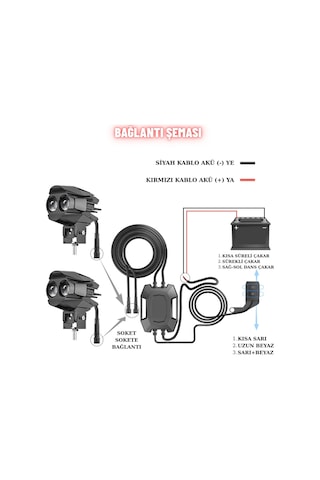 Motosiklet Led Sis Farı Seti Çift Renk Tüm Montaj Aparatları Ve Kablo Set İle Kolay Montaj