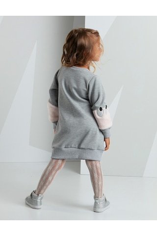 Denokids Mushi Peluş Kollu Kız Elbise Çok Renkli