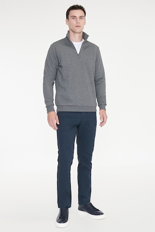 AC&Co / Altınyıldız Classics Standart Fit Normal Kesim İçi Polarlı Bato Yaka Pamuklu Erkek Sweatshirt Antrasit Melanj Antrasit