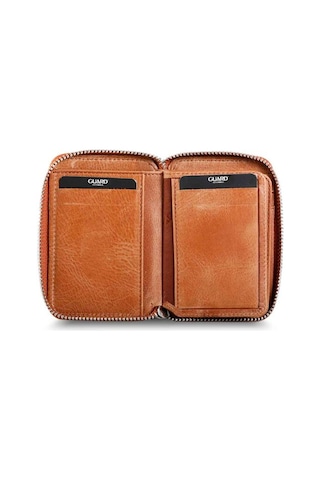 Guard Fermuarlı Antik Taba Hakiki Deri Mini Erkek Cüzdan P796 Taba
