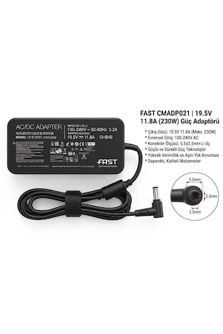 Nbtech Fast C21 19.5v 11.8a 230w 5.5x2.5mm Asus Toshiba Excalibur Monster Notebook Şarj Aleti