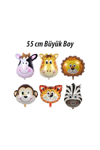 6 Adet Safari Konsepti Doğum Günü Hayvan Folyo Balon Seti