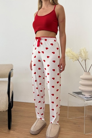 Giysa Kadın Beli Lastikli Kalp Desenli Pijama Altı Beyaz - 26y 4522