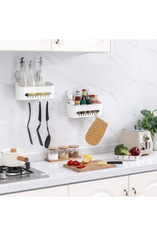 Ranyeek Duvar Takılı Süpürge Kabi, Delme Yok, 10kg Yük Kapasitesi, Su Tüpü Tasarımı, Plastik Ve Pvc Materyal, Beyaz Banyo Dolapı Beyaz