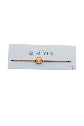 X-lady Accessories Altın Renk Pembe Mineli Kalp Model Miyuki Bileklik - 2954 Çok Renkli