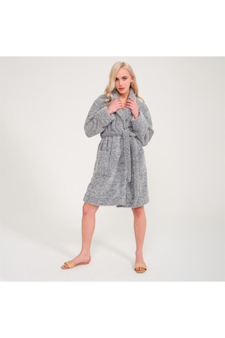 Kadın Welsoft Şal Yaka Polar Sabahlık Gri