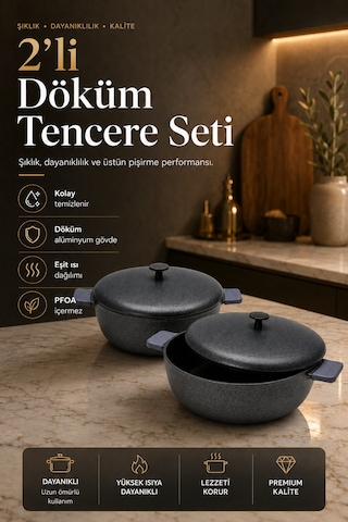 Aryıldız Pro Grade 2'li Döküm Tencere Seti Siyah