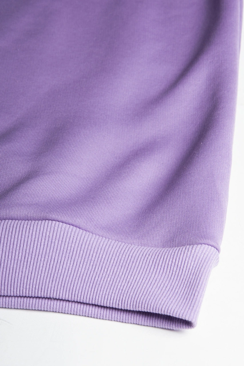 Veaven Unisex Mor Oversize Kalın Üç Iplik Şardonlu Bisiklet Yaka Basic Sweatshirt Mor