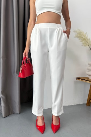 Giysa Kadın Beli Lastikli Çift Cepli Havuç Kesim Pantolon Beyaz - 3229