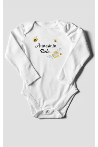 Morivokids Annesinin Balı Uzun Kollu Bebek Body %100 Pamuk Beyaz