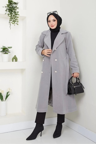 Kadın Polar Kaşe Uzun Kaban / M0107 - Gri Gri