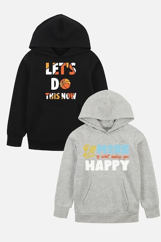 Panios Kids 2'li Let's Do-do More Baskılı Erkek Çocuk Kanguru Cepli Kapüşonlu Siyah-gri Sweatshirt Siyah - Gri5