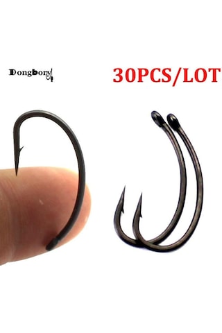 30 Adet Kaplamalı Sazan Balıkçılık Kancaları Yüksek Karbonlu Çelik Olta Mat Siyah Dikenli Eğri Sap Tutucu Tarzı Keskin Sazan Kancaları 8
