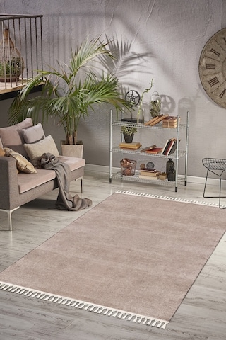 Vl Yuvarlak Comfort Ponpon Saçaklı Peluş Post Halı Kahverengi Halı Kahverengi Ponpon Saçaklı