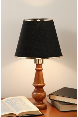 Ahşap Gövdeli Kumaş Başlıklı Dekoratif Abajur Masa Lambası Aydınlatma Lamba Siyah