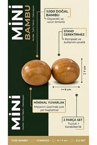 Makri Home Yuvarlak Bambu Tuzluk & Karabiberlik Seti Doğal Bambu Baharatlık Diğer
