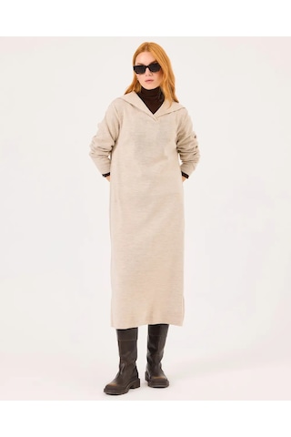 Scl Uzun Kollu Midi Boy Triko Kadın Elbise 10002421711008 Bej