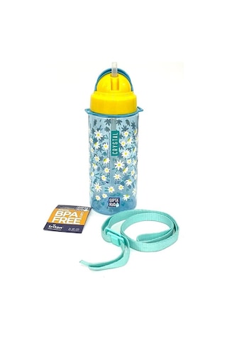 Gıpta Mavi Crystal Tritan Desenli Pipetli Matara Suluk 500 Ml